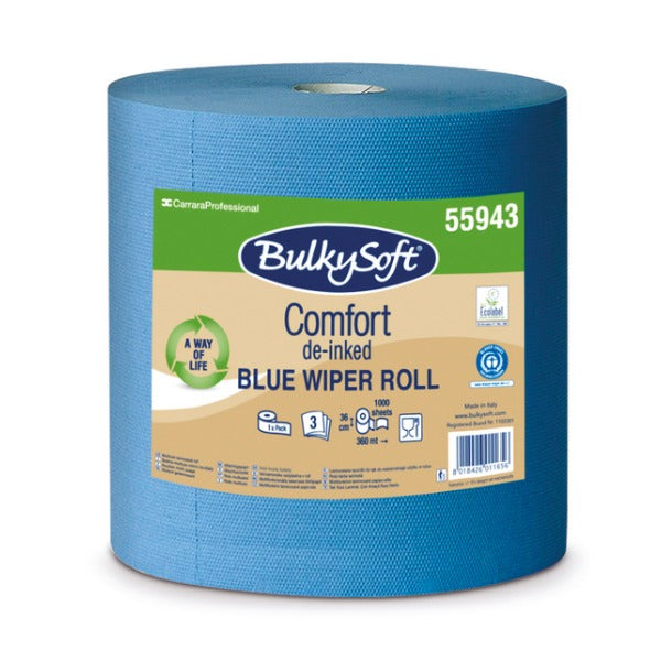 Bulkysoft Comfort Papierwischtücher Maxi, Recycling, 3-lagig, blau, 36 × 36 cm, 360 lfm – 1 Rolle