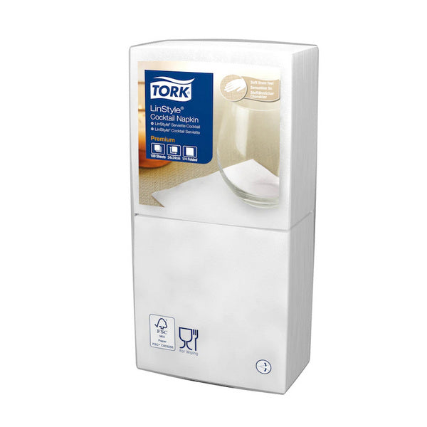 Cocktail-Servietten Tork LinStyle Premium, Airlaid, 24 × 24 cm, 1/4-Falz, weiss