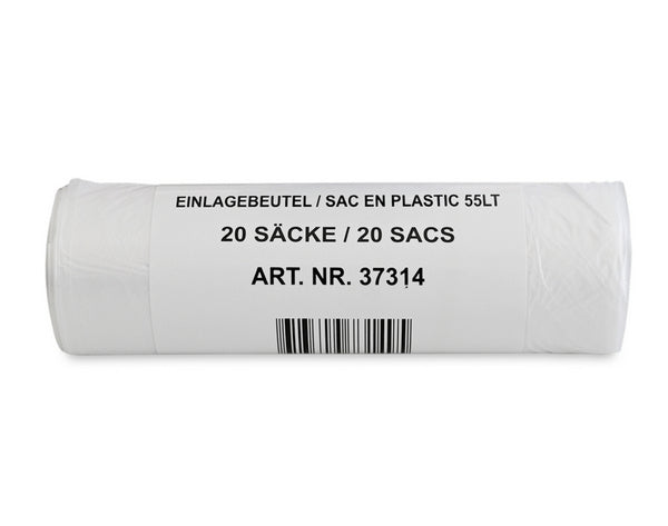 Einlagebeutel mit Verschlussband, 55 l, HD-PE, transparent, Rolle à 20 Säcke