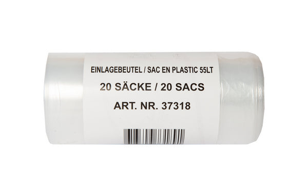 Einlagebeutel mit Verschlussband, 55 l, HD/LLD-PE, transparent, 300/300 × 770 mm