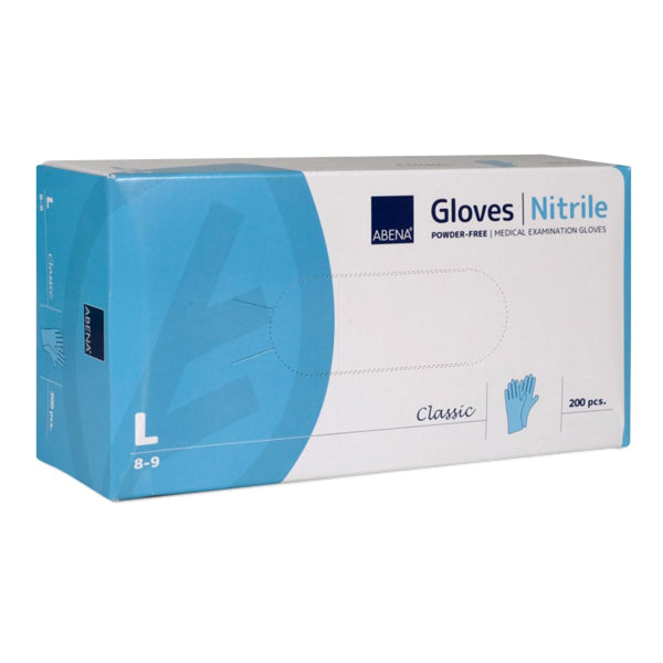 Nitril-Einweghandschuhe Abena Classic, weiss, puderfrei, unsteril, 240 mm, Grösse L – 100 Stück