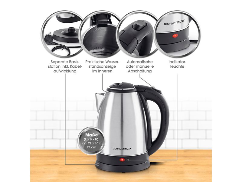 Wasserkocher GOURMETmaxx Edelstahl, 1,8 l, 1500 W, schwarz/silber