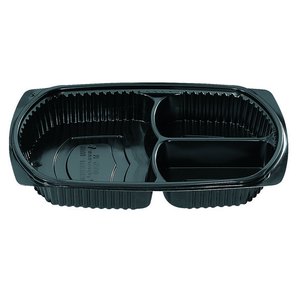 Menubox 530/200/200ml PP schwarz dreigeteilt ohne Deckel – 400 Stück