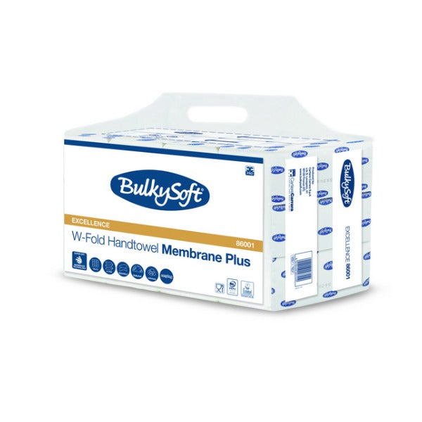 Bulkysoft Membrane Plus Handtuch, W-Falzung, 3-lagig, weiss, 20,5 × 42 cm – 900 Blatt (12 x 75)