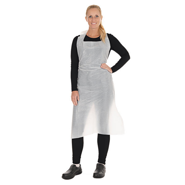 HYGOSTAR Latzschürze, LD-PE, weiss, 0,033 mm, 125 × 75 cm – 500 Stück