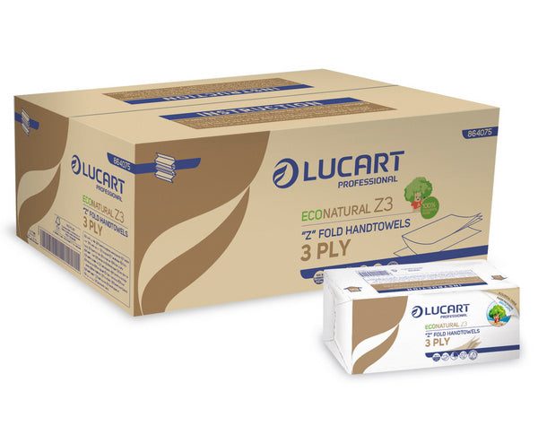Lucart EcoNatural Z3 Handtuch in Papierverpackung – Zero Plastic, Recycling, 3-lagig, havanna, 23 × 23,5 cm – 3564 Stück
