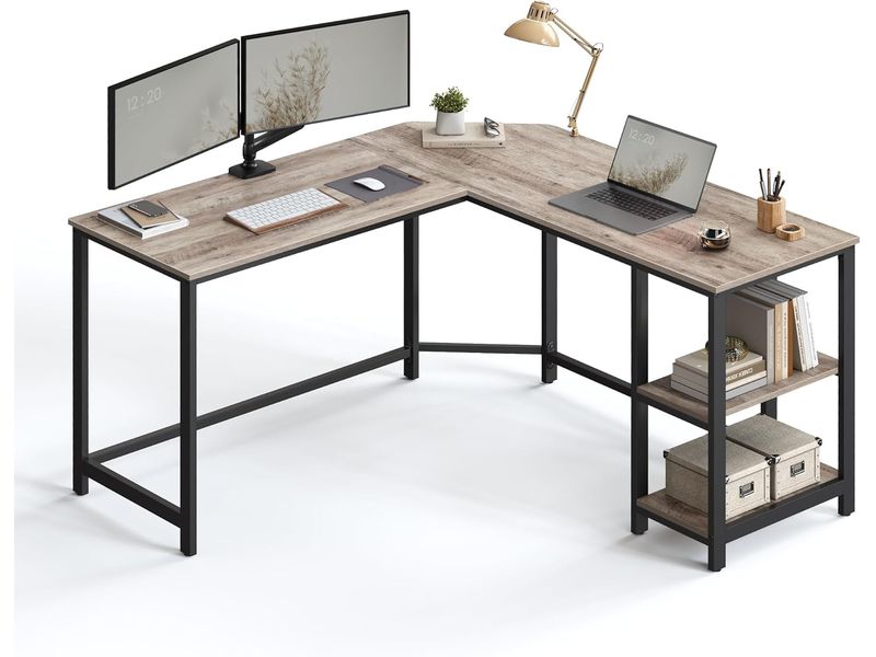 VASAGLE Eckschreibtisch Greige Grau/Schwarz 138 cm