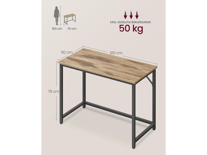 Schreibtisch VASAGLE 100 × 50 × 76 cm, camelbraun/schwarz