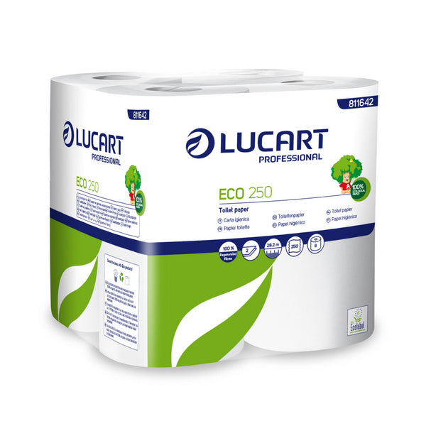 Lucart Eco 250 Toilettenpapier Kleinrollen, Recycling, 2-lagig, 250 Blatt – 64 Rollen