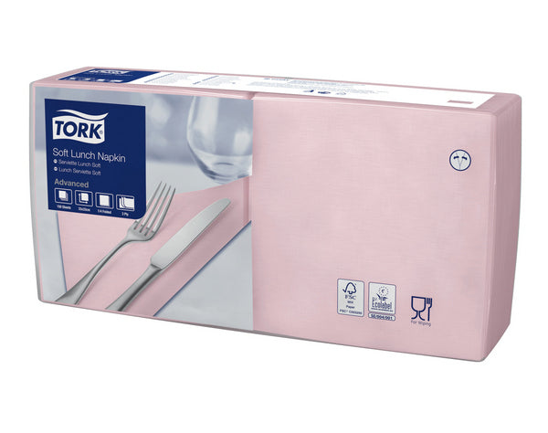 Servietten Tork Advanced, 33 × 33 cm, 3-lagig, 1/4-Falz, hellrosa