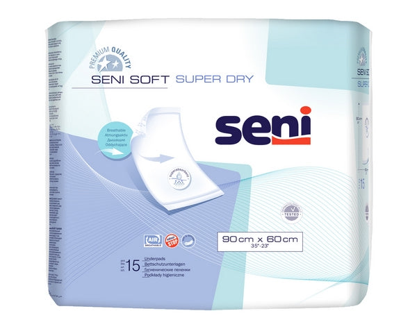 Seni Soft Superdry 90 x 60 cm, Krankenunterlagen mit Superabsorber – 15 Stück