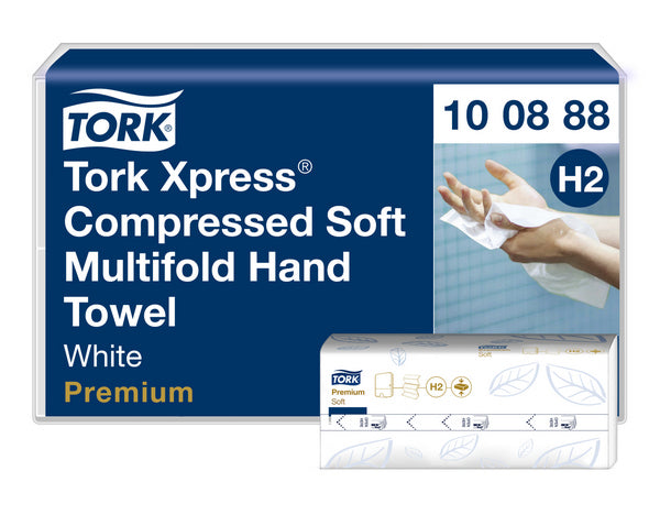 Handtuch Tork Premium komprimiert – H2 System, W-Falz, Zellstoff, 2-lagig, weiss, 21,2 × 32 cm