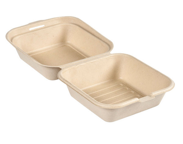 Hamburger-Box aus Bagasse braun 162x152x80 mm 475 ml