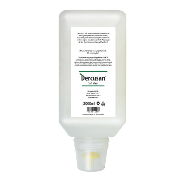Dercusan Soft Wash milder Hautreiniger, unparfümiert, 2 Liter Softflasche – 6 Stück