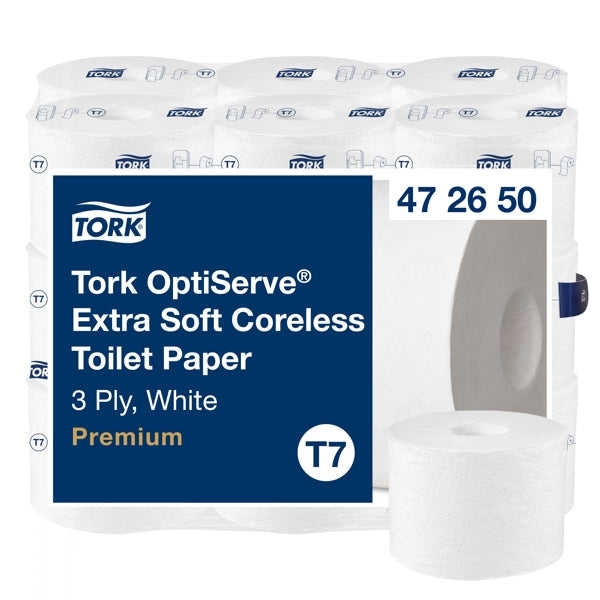 Toilettenpapier Tork Premium OptiServe Midi – T7 System, Mix, 3-lagig, weiss, 550 Blatt, 63,25 m