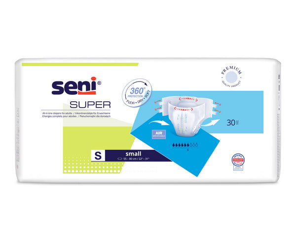 Seni Super Small 55-80, blau, Inkontinenzslip geschlossen – 30 Stück