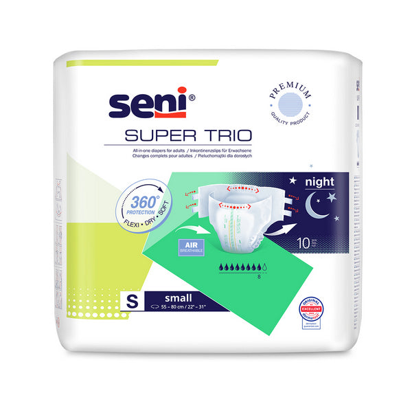 Seni Super Trio Small 55-80, grün, Inkontinenzslip geschlossen – 10 Stück