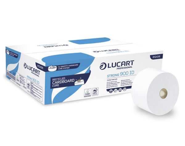 Lucart 900 ID Toilettenpapier Mini Jumbo Strong Cardboard Core, Zellstoff, 2-lagig, 900 Blatt – 12 Rollen