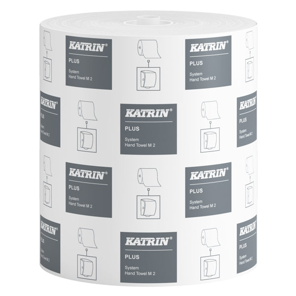 Katrin Plus M2 System Handtuchrolle, Zellstoff, 2-lagig, weiss, 21 cm × 180 m – 6 Rollen
