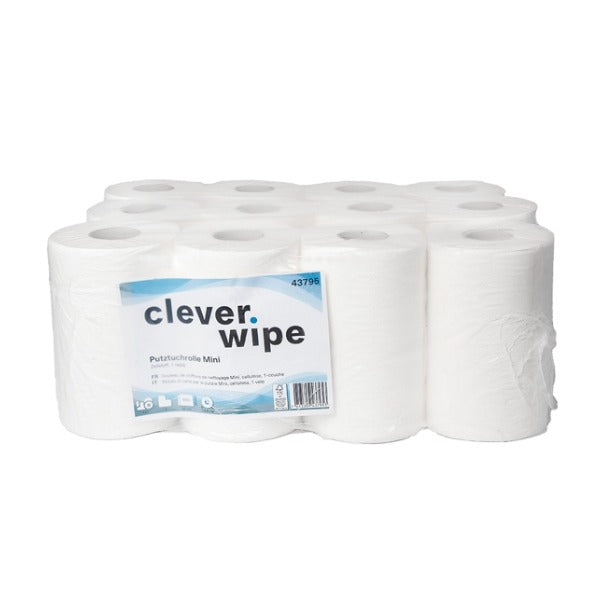 Papierwischtücher Mini Clever Wipe, Zellstoff, 1-lagig, 20 × 36 cm, 120 m – 12 Rollen