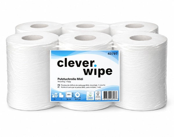 Papierwischtücher Midi Clever Wipe, Recycling, 1-lagig, weiss, 20 × 36 cm, 805 Blatt = 290 m