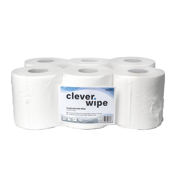 Papierwischtücher Midi Clever Wipe, Zellstoff, 2-lagig, 20 × 36 cm, 160 m – 6 Rollen
