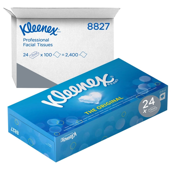 Kimberly-Clark Kleenex Kosmetiktuch, 2-lagig, weiss, Box à 100 Tücher, 20 × 20,6 cm – 24 Boxen