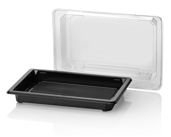 Sushi Platte, rPET mit Deckel rPET schwarz 166 x 115 x 20 mm – 300 Stück