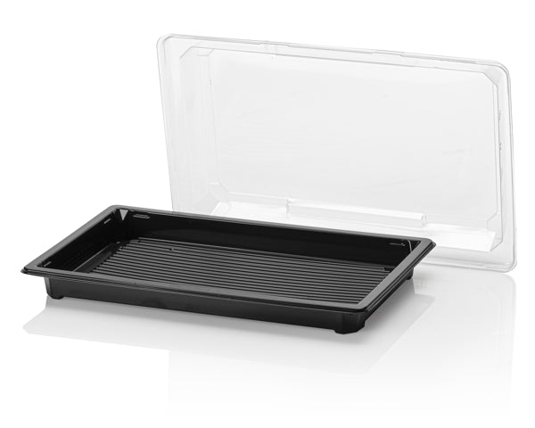 Sushi Platte, rPET mit Deckel rPET schwarz 215 x 135 x 20 mm – 330 Stück