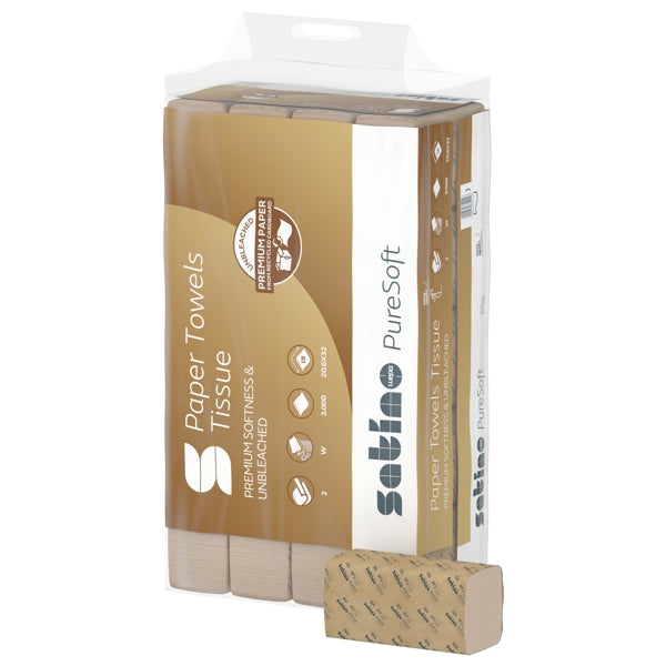 Satino PureSoft Handtuch – PT2 System, W-Falz, Recycling, 2-lagig, 20,6 × 32 cm – 3000 Stück