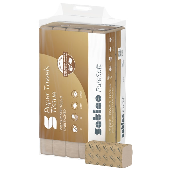 Satino PureSoft Handtuch – PT2 System, W-Falz, Recycling, 2-lagig, 22 × 32 cm – 3000 Stück