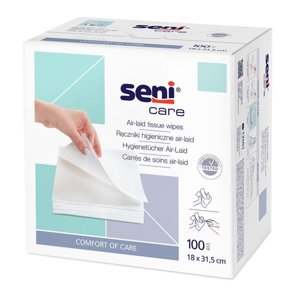 Waschtuch Seni Care Air-Laid, 18 x 31.5 cm, 800 Stück – 1 Karton (8 × 100)