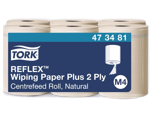 Papierwischtücher Tork Reflex stark Natur Midi – M4 System, Recycling, 2-lagig, natur, 19,8 × 35 cm, 429 Blatt = 150,15 m, Innenabrollung