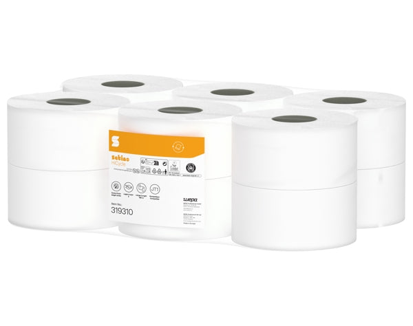Satino HiCycle Toilettenpapier Mini Jumbo – JT1 System, Recycling, 2-lagig, 720 Blatt – 12 Rollen