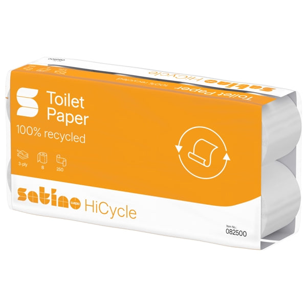 Satino HiCycle Toilettenpapier Kleinrollen – MT1 System, Recycling, 3-lagig, 250 Blatt – 72 Rollen