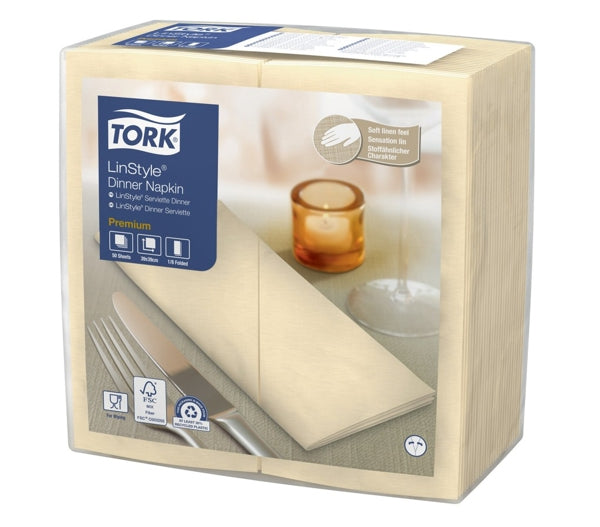 Servietten Tork LinStyle Premium, Airlaid, 39 × 39 cm, 1/8-Buchfalz, creme