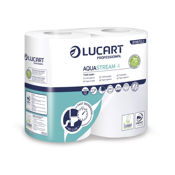 Lucart Aquastream 4 Toilettenpapier Kleinrollen, Zellstoff, 2-lagig, 400 Blatt – 56 Rollen