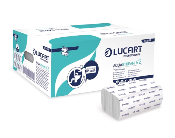 Lucart Aquastream V2 Handtuch, V-Falzung, Zellstoff, 2-lagig – 3400 Stück