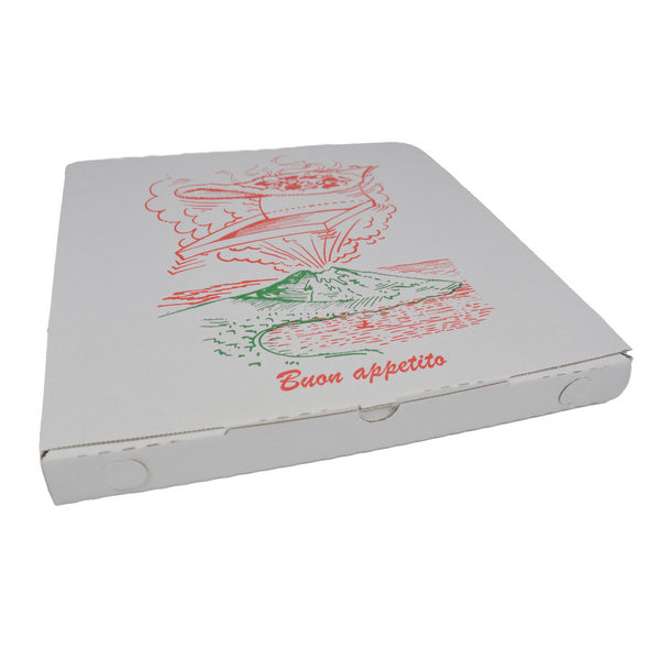 Pizzakarton Karton, weiss, unbeschichtet, bedruckt, Modell Vicenza, 295 × 295 × 30 mm – 100 Stück