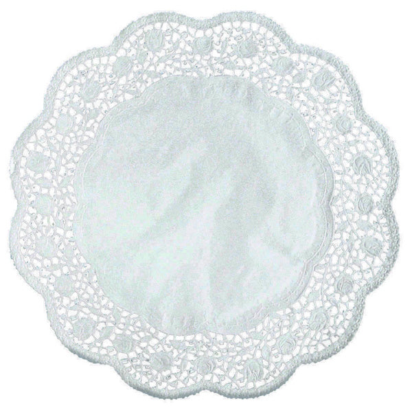 Spitzenpapier Rosenmuster, rund, weiss, 9 cm – 500 Stück