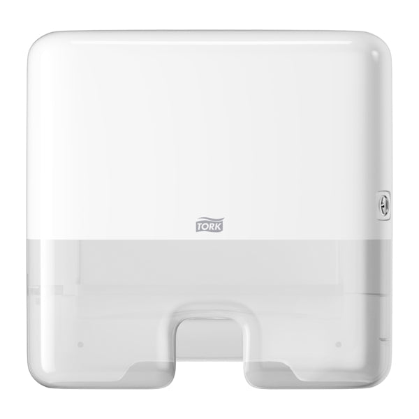 Handtuchspender Tork Xpress Mini Multifold – H2 System, Kunststoff, weiss, H 295 × B 302 × T 101 mm, abschliessbar, mit Sichtfenster