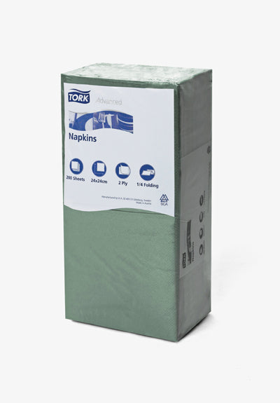 Cocktail-Servietten Tork Advanced, 24 × 24 cm, 2-lagig, 1/4-Falz, dunkelgrün
