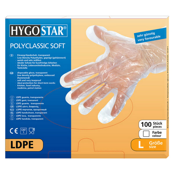 HYGOSTAR Polyclassic Soft Einweghandschuhe, LD-PE, transparent, Gr. L – 100 Stück