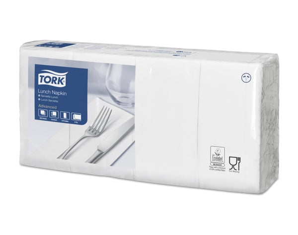 Servietten Tork Advanced, 33 × 33 cm, 2-lagig, 1/8-Kopffalz, weiss