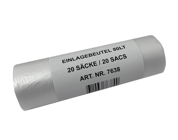 Einlagebeutel mit Verschlussband, 80 l, HD-PE, transparent, Rolle à 20 Säcke