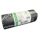 Kehrichtsäcke 35 lt, HD/LLD-PE, 80% Recycling, schwarz, 280/275 × 700 mm – 25 Rollen à 20 Säcke