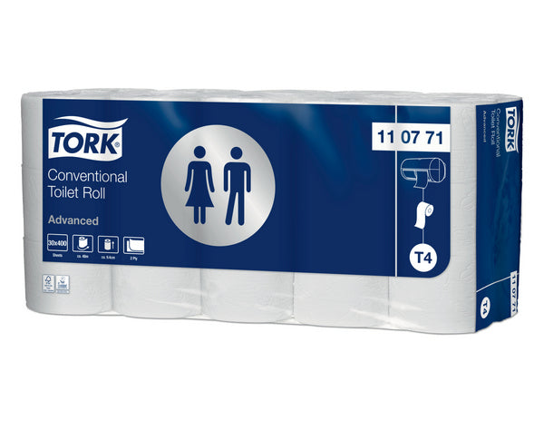 Toilettenpapier Tork Universal Kleinrollen – T4 System, Recycling, 2-lagig, weiss, 400 Blatt, Windrosenprägung