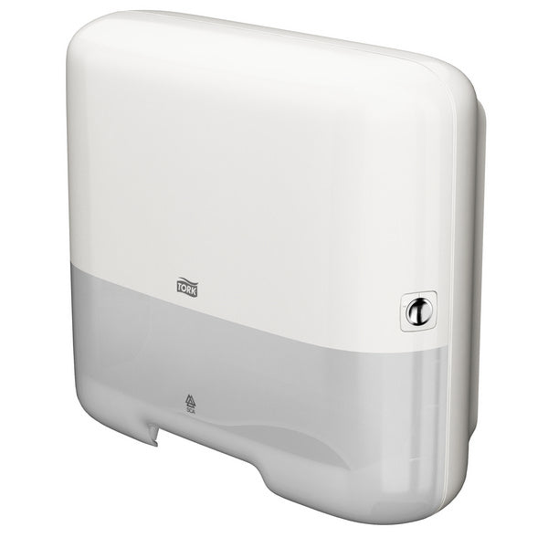 Handtuchspender Tork Mini für C- & V-Falz – H3 System, Kunststoff, weiss, H 291 × B 332 × T 135 mm, mit Sichtfenster
