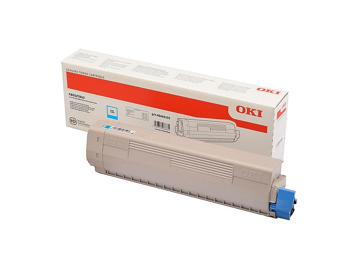 OKI C823 / C833 / C843 Original Toner, Cyan, Hohe Ergiebigkeit (HY)