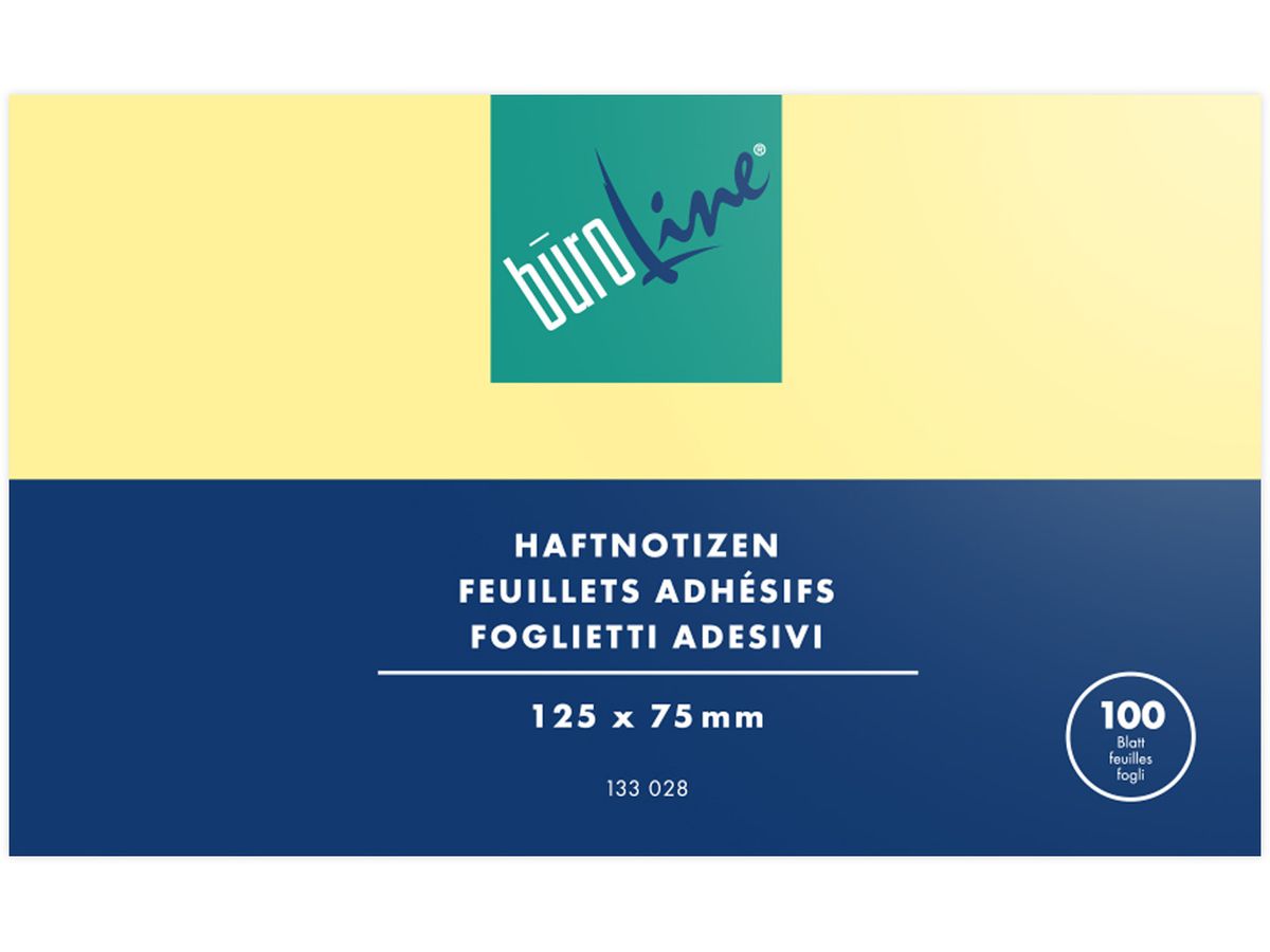 BÜROLINE Haftnotizen, 125 x 75 mm, gelb – 100 Blatt